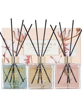 Reed Diffuser Set Vanilla Sandalwood Linen Home Fragrance Oil Aromatherapy